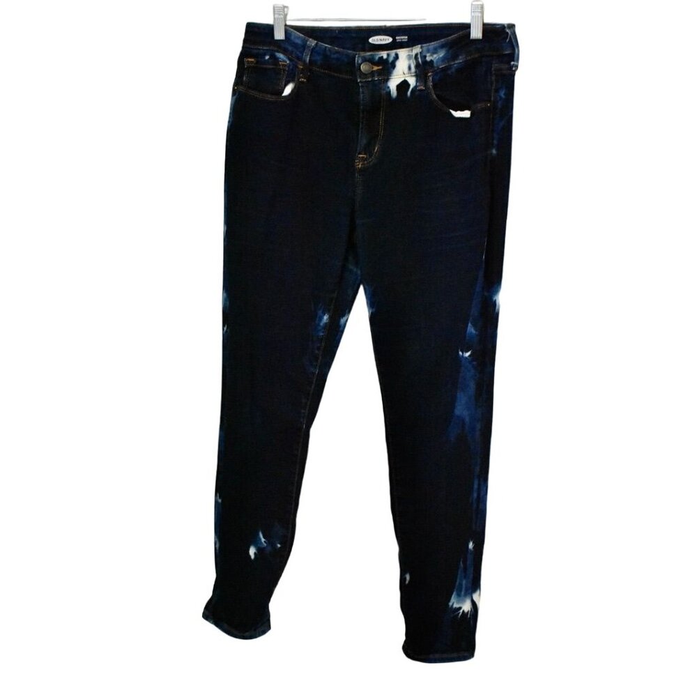Women's Old Navy Rockstar Super Skinny Custom Bleach Dye Dark Wash Jeans Size 12